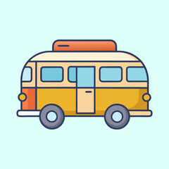 Retro Style Camper Van Illustration on a Light Blue Background Design