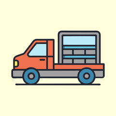 Stylized Cartoon Truck Icon Carrying an Enclosed Cargo Container with a Light Background