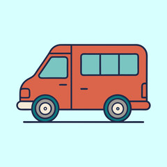 Illustrated orange delivery van with blue windows against a light background