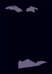 United States Virgin Islands dotted map. Digital style map of the country on dark background. United States Virgin Islands shape with square dots. Colored dots style. Small size squares.