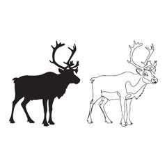 Obraz premium Sturdy Build Illustrated - Caribou Body Outline Package - Defined Silhouette and Precise Lineart - Caribou silhouette - Caribou lineart - Caribou vector - silhouette & lineart of Caribou