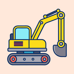 A vibrant and stylized depiction of a yellow excavator on a light background