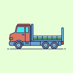 Fototapeta premium Cute Cartoon Flatbed Truck Illustration with Outline Against Light Green Background