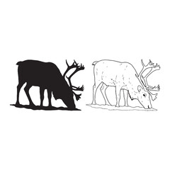 Migratory Nature Shown - Caribou Form Collection - Pure Vector Silhouette and Fine Lineart - Caribou silhouette - Caribou lineart - Caribou vector - silhouette & lineart of Caribou

