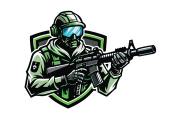 Naklejka premium Tactical Soldier Esports Mascot Logo for T-shirt & FPS Gaming Merchandise