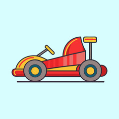 Stylized Go Kart Cartoon Illustration with Playful Colors on a Light Blue Background