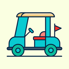 Stylized Illustration of a Turquoise Golf Cart with Retro Aesthetic Design