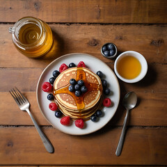 breakfast with tea and pancake , Ai generative 