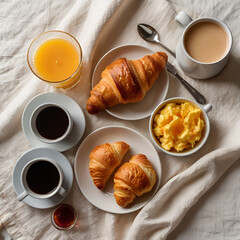 breakfast with croissant and coffee, Ai generative 