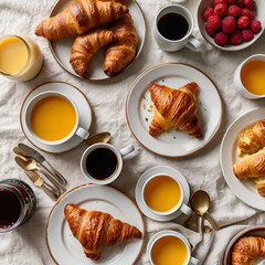 breakfast with croissants and coffee, Ai generative 