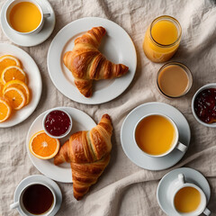 breakfast with croissant and coffee, Ai generative 