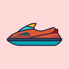 Stylized orange and blue jet ski illustration on light pink background