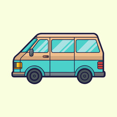 Illustration of a Vintage Two Tone Van with Bold Outline on Beige Background