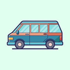 Stylized Cartoon Illustration of a Vintage Van with Colorful Design
