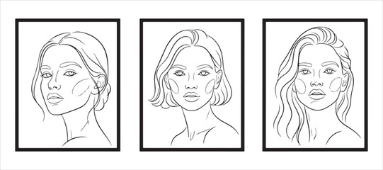 portrait illustrations. A simple and minimalist vector art piece depicting a lovely woman's face. Just a line drawing.