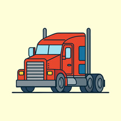 Cartoon Semi Truck Illustration on Cream Background with Detailed Outline and Design