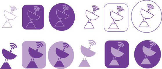 Satellite communication icons for broadcasting industry, representing technology and global connectivity solutions