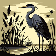 heron on the green grass