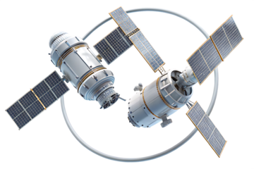 Spacecraft modules connected by ring isolated on a transparent background space station