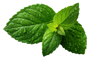 Dew drops on vibrant green mint leaves fresh and lush nature