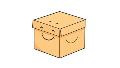 Cartoon cardboard box with a happy face