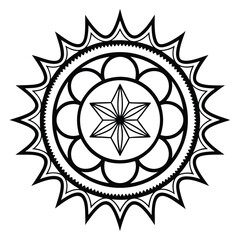 Fototapeta premium Black geometric star mandala with pointed rays white
