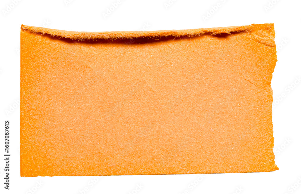 Poster isolated cut out torn piece of blank orange paper note cardboard with rough texture edges and copy s