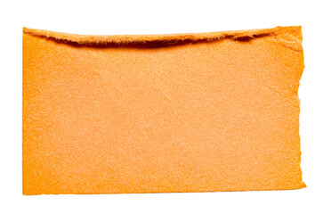 Isolated cut out torn piece of blank orange paper note cardboard with rough texture edges and copy...