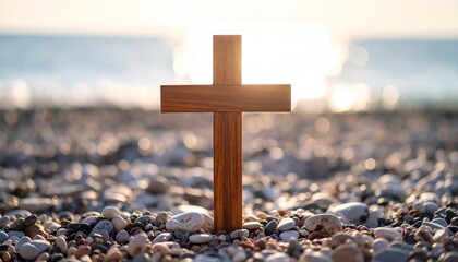 Cross on Beach Stones Faith Hope.