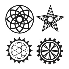 Fototapeta premium Geometric ornamental patterns and star black white