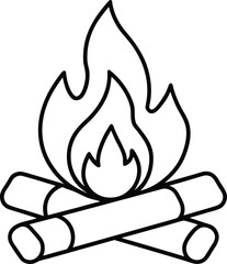 campfire logs icon line art vector illustration on transparent background