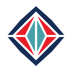 Geometric Diamond Shape with Red Teal and Blue Sections on White Background abstract border