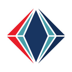 Geometric Diamond Shape with Red Teal and Blue Slices on White Background abstract bright