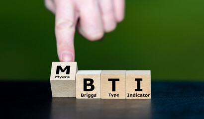 Cubes form the acronym MBTI (Myers-Briggs Type Indicator)