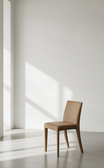 Modern Minimalist Beige Dining Chair in a Bright Room with Sunlight and Shadows