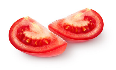 Two pieces of fresh tomato isolated on white background