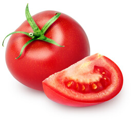 Whole and slice of tomatoes isolated on white background