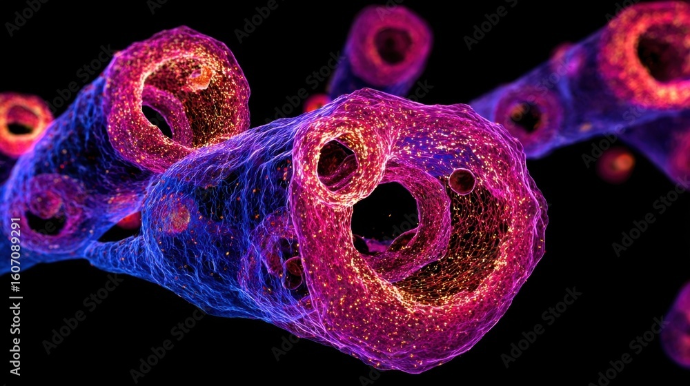 Aufkleber 3d visualization of sparkling thrombi obstructing microcirculation in capillaries demonstrating seve