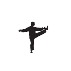 Person Doing Tai Chi Silhouette on White Background – Vector Illustration for Balance, Mindful Movement, and Martial Arts Concepts