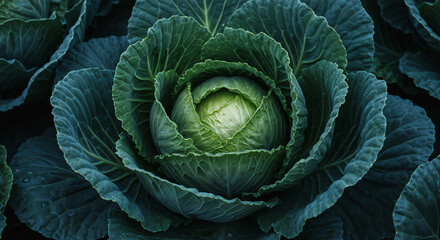 Obraz premium Green Cabbage Growing in the Field, Generative AI