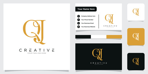 Initial QJ or JQ  Logo Design Vector with business card design template
