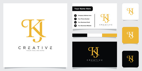 Initial KJ or JK Logo Design Vector with business card design template
