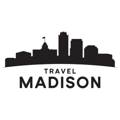 Fototapeta premium Vector Madison skyline. Travel Madison famous landmarks. Business and tourism concept for presentation, banner, web site. Vector black silhouette. with white background