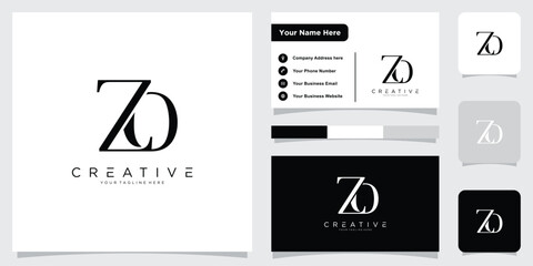 Initial ZO letter logo design vector with business card design template