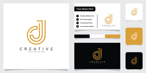 Initial Letter DJ or JD logo design template with business card design