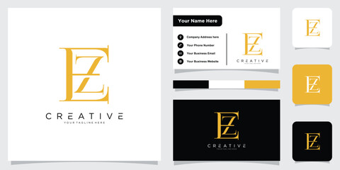 Initial EZ or ZE Logo Design Vector With Business Card Design
