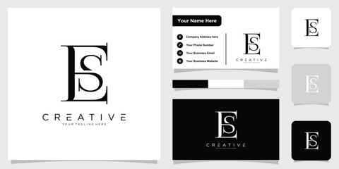Initial ES Logo Design Vector with business card design template