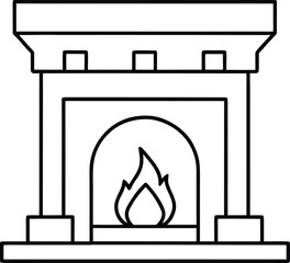 fireplace icon line art vector illustration on transparent background