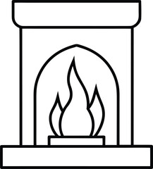 fireplace icon line art vector illustration on transparent background