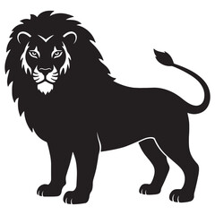 Obraz premium Majestic silhouette of a proud lion standing in profile ready to pounce on white background